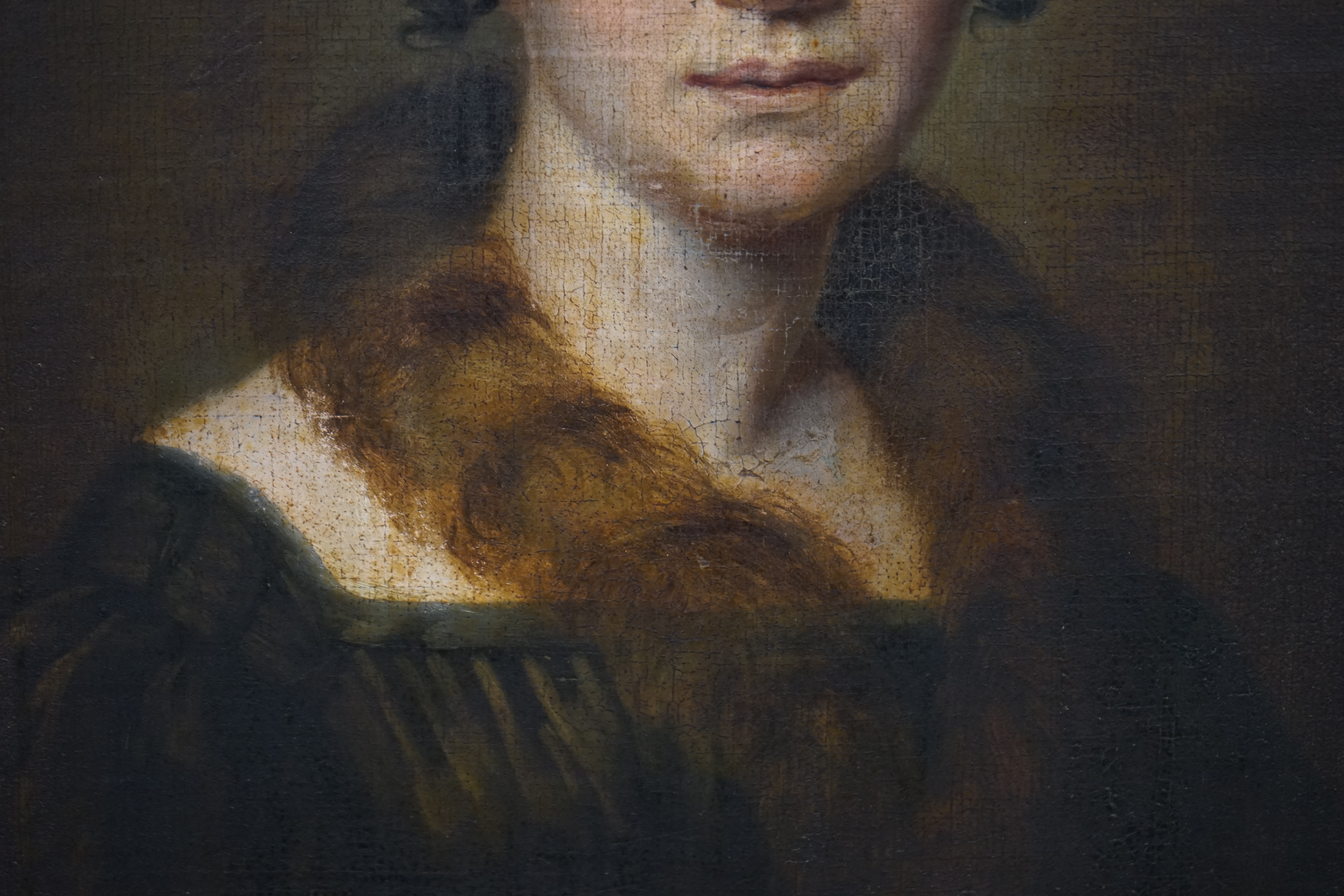 Oil on board, Portrait of a Regency lady, unsigned, 30 x 25cm, gilt framed. Condition - fair, some losses to the frame